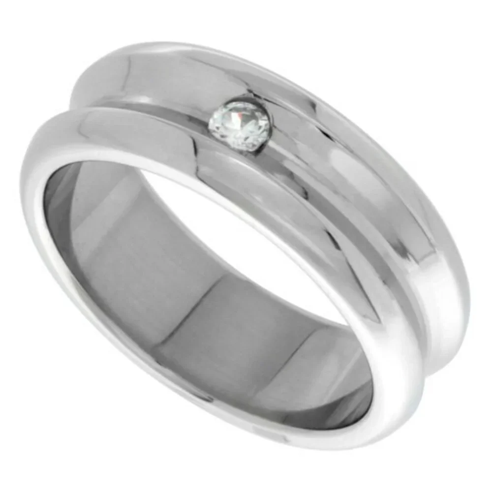 Surgical Stainless Steel 8mm CZ Wedding Band Ring